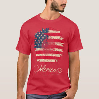 Merica Sunflower Retro USA Flag 4th of July  T Shirt