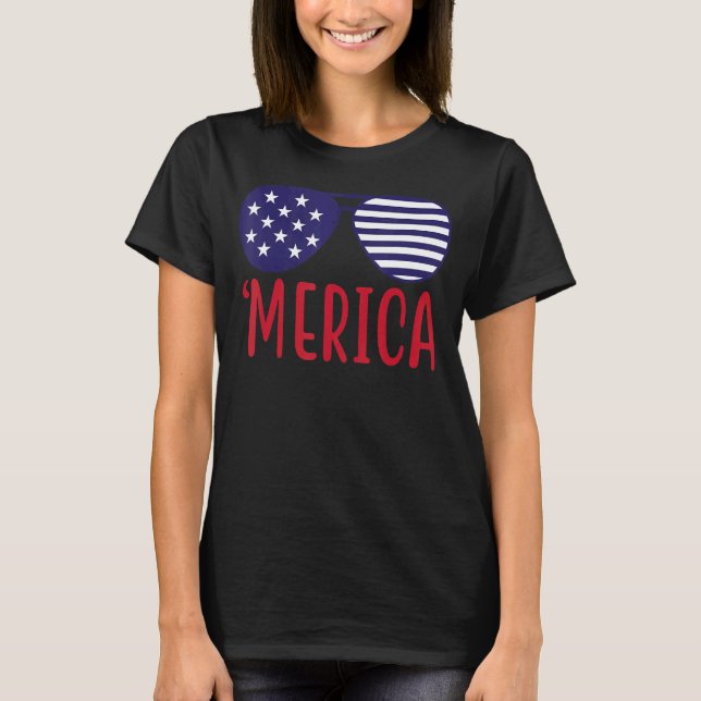 Merica Sunglass USA flagga 4:e juli Lycklig Indepe T Shirt (Framsida)