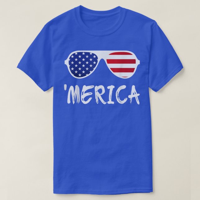 Merica Sunglasses Patriotic Fjärde juli T Shirt (Design framsida)