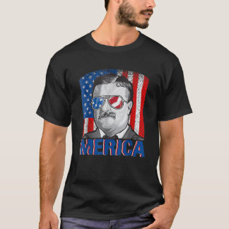 Merica Teddy Roosevelt juli 4:e Amerikanska Flagga T Shirt