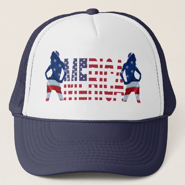 Merica text med flagga & flickor truckerkeps (Framsida)