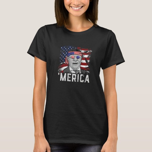 Merica Theodore Roosevelt 4:e juli American Fla T Shirt (Framsida)