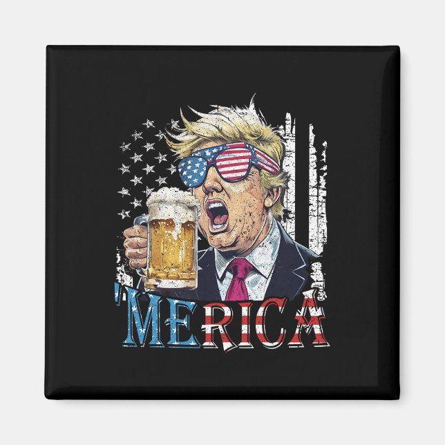Merica Trump 4:e Juli Roligt Dricka Öl Män W Magnet (Framsidan)
