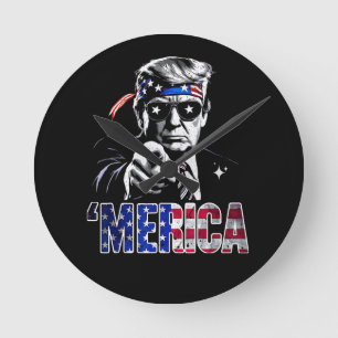 Merica Trump American Flagga USA Rund Klocka