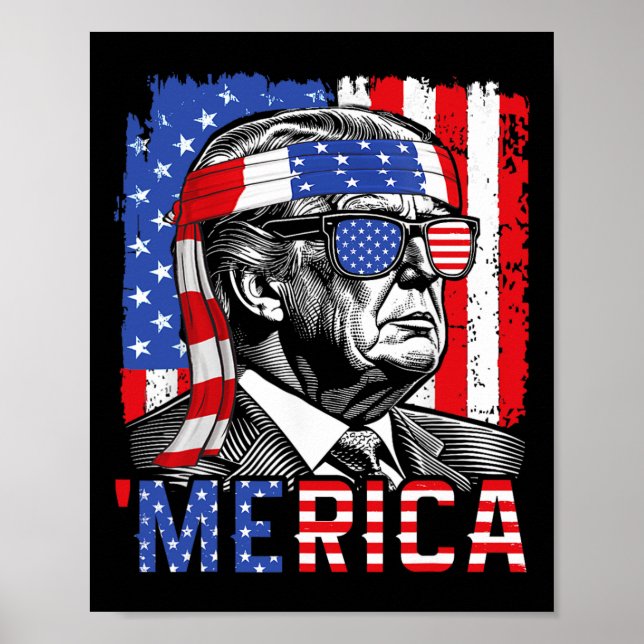 Merica Trump Lycklig 4:e juli Lilla amerikanska Fl Poster (Framsidan)
