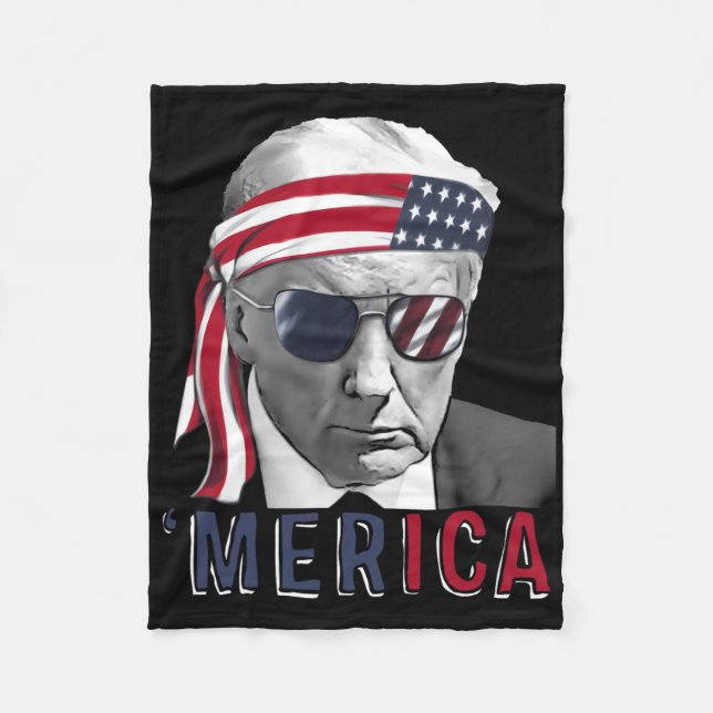 Merica Trump Lycklig 4:e juli Trump American Flagg Fleecefilt (Framsidan)
