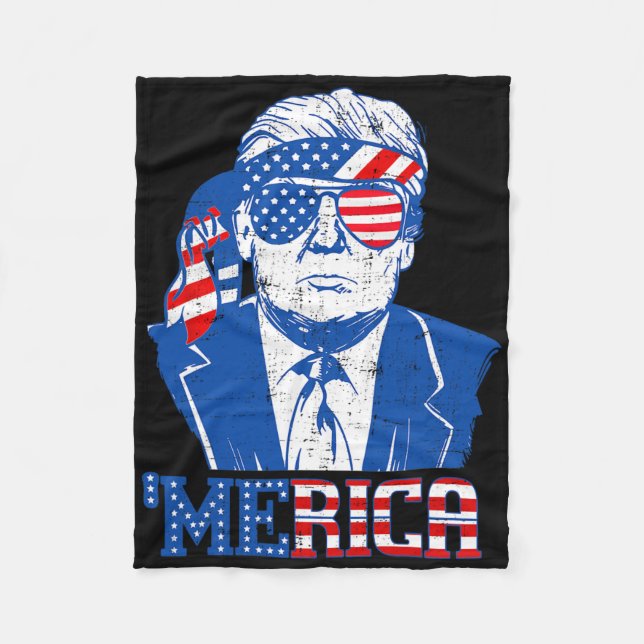 Merica Trump Lycklig 4:e juli Trump American Flagg Fleecefilt (Framsidan)