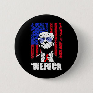 Merica Trump Lycklig 4:e juli Trump American Flagg Knapp