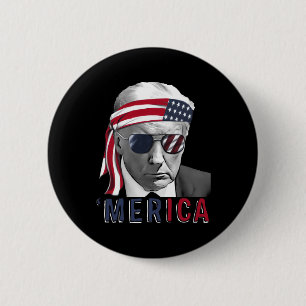 Merica Trump Lycklig 4:e juli Trump American Flagg Knapp