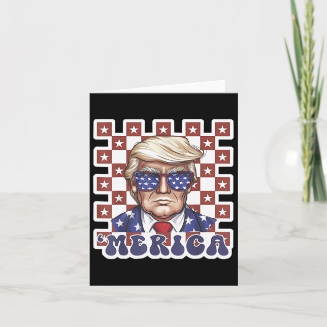 Merica Trump Lycklig 4:e juli Trump American Flagg Kort (Framsida)