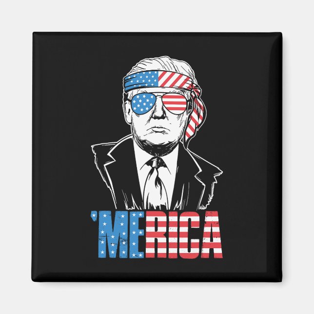 Merica Trump Lycklig 4:e juli Trump American Flagg Magnet (Framsidan)