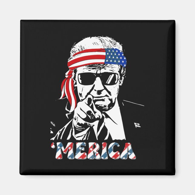 Merica Trump Lycklig 4:e juli Trump American Flagg Magnet (Framsidan)