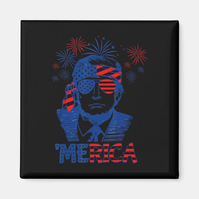 Merica Trump Lycklig 4:e juli Trump American Flagg Magnet (Framsidan)