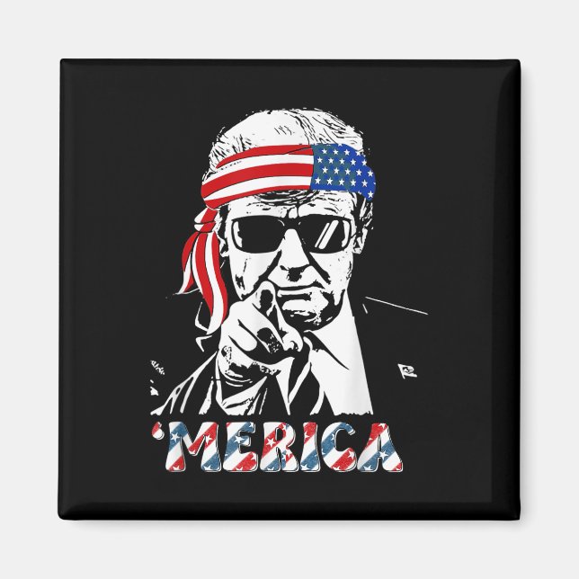 Merica Trump Lycklig 4:e juli Trump American Flagg Magnet (Framsidan)