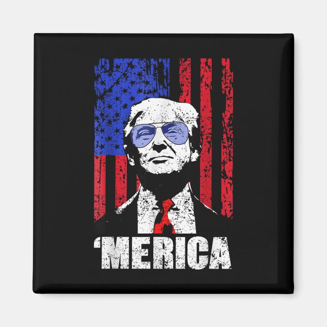 Merica Trump Lycklig 4:e juli Trump American Flagg Magnet (Framsidan)
