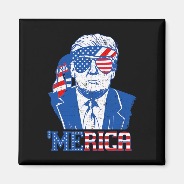 Merica Trump Lycklig 4:e juli Trump American Flagg Magnet (Framsidan)