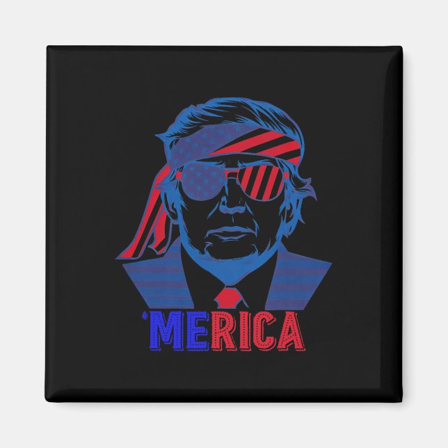 Merica Trump Lycklig 4:e juli Trump American Flagg Magnet (Framsidan)