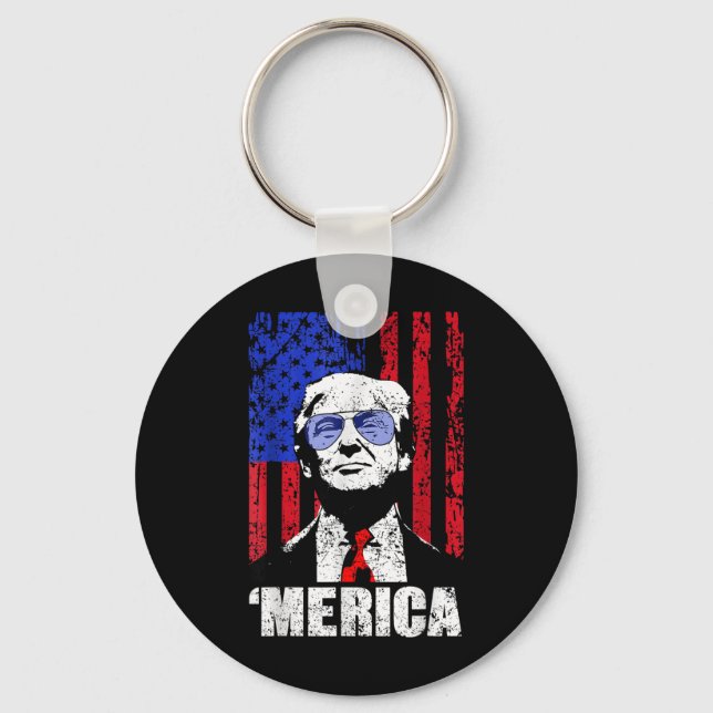 Merica Trump Lycklig 4:e juli Trump American Flagg Nyckelring (Framsida)