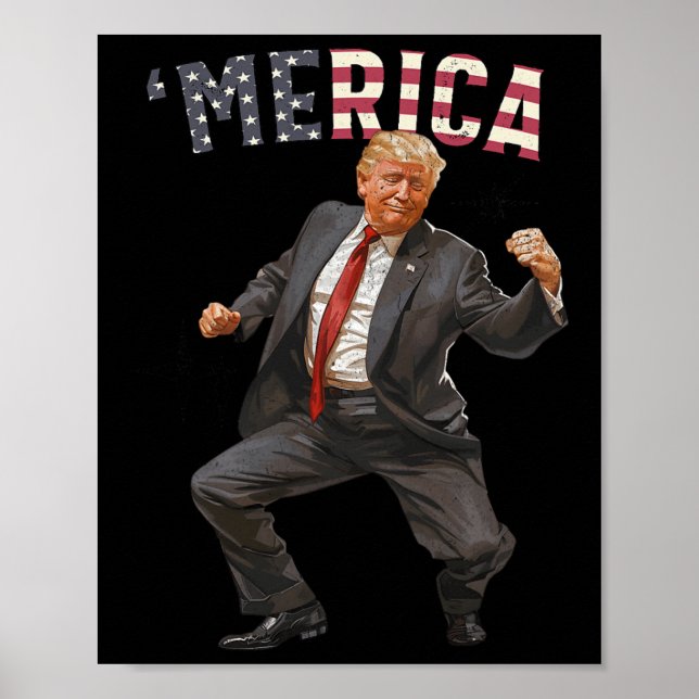 Merica Trump Lycklig 4:e juli Trump American Flagg Poster (Framsidan)