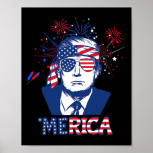 Merica Trump Lycklig 4:e juli Trump American Flagg Poster