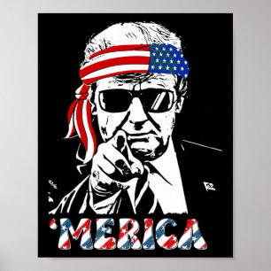 Merica Trump Lycklig 4:e juli Trump American Flagg Poster