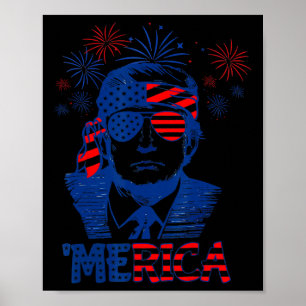 Merica Trump Lycklig 4:e juli Trump American Flagg Poster