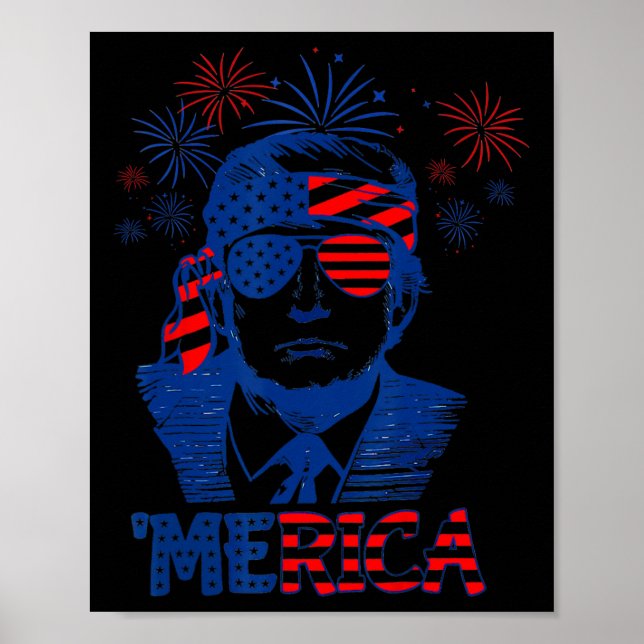 Merica Trump Lycklig 4:e juli Trump American Flagg Poster (Framsidan)