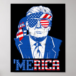 Merica Trump Lycklig 4:e juli Trump American Flagg Poster