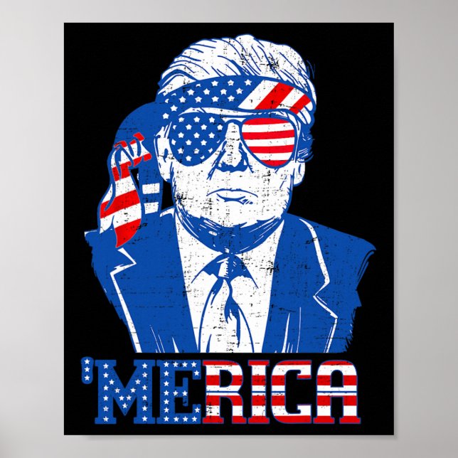 Merica Trump Lycklig 4:e juli Trump American Flagg Poster (Framsidan)