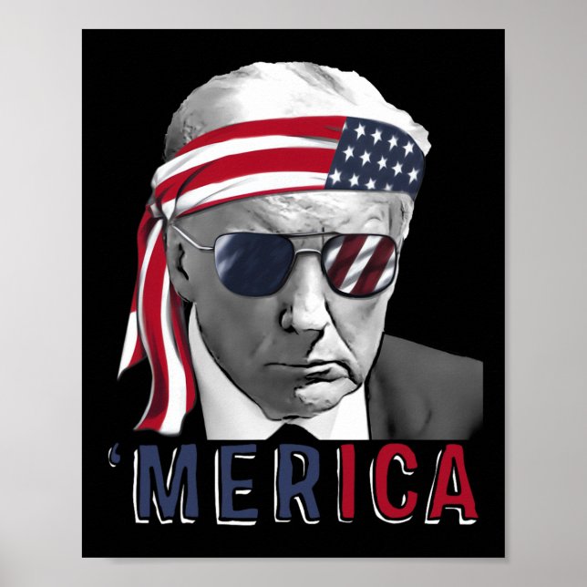 Merica Trump Lycklig 4:e juli Trump American Flagg Poster (Framsidan)