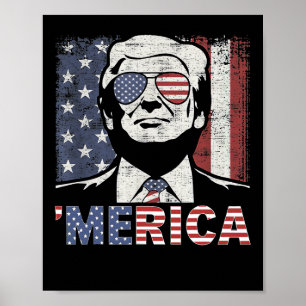 Merica Trump Lycklig 4:e juli Trump American Flagg Poster