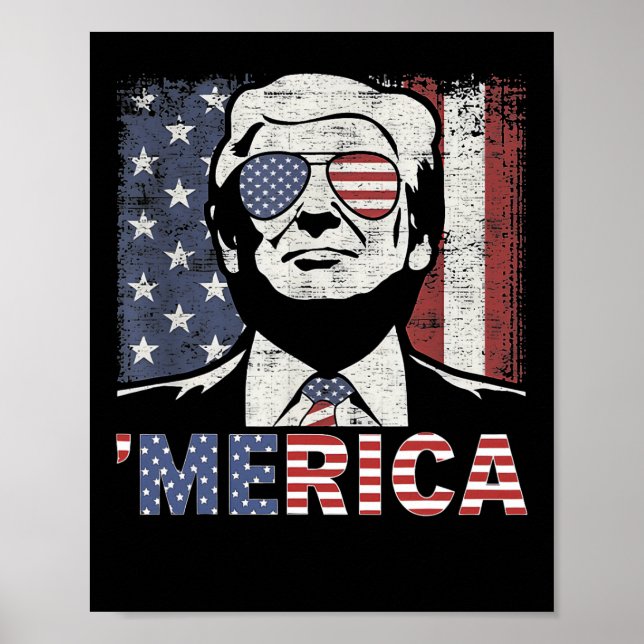 Merica Trump Lycklig 4:e juli Trump American Flagg Poster (Framsidan)