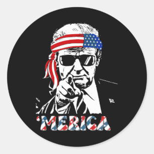 Merica Trump Lycklig 4:e juli Trump American Flagg Runt Klistermärke