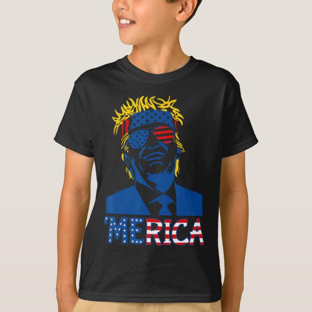 Merica Trump Lycklig 4:e juli Trump American Flagg T Shirt (Framsida)