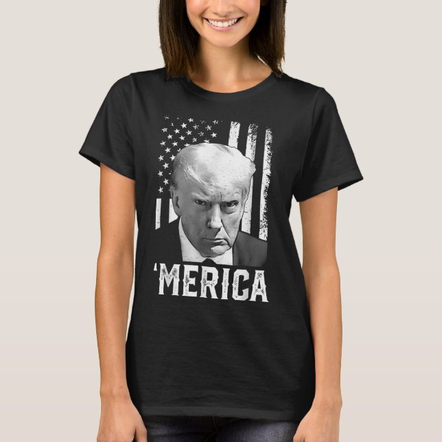 Merica Trump Lycklig 4:e juli Trump American Flagg T Shirt (Framsida)