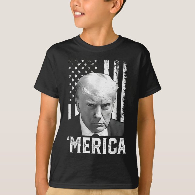 Merica Trump Lycklig 4:e juli Trump American Flagg T Shirt (Framsida)