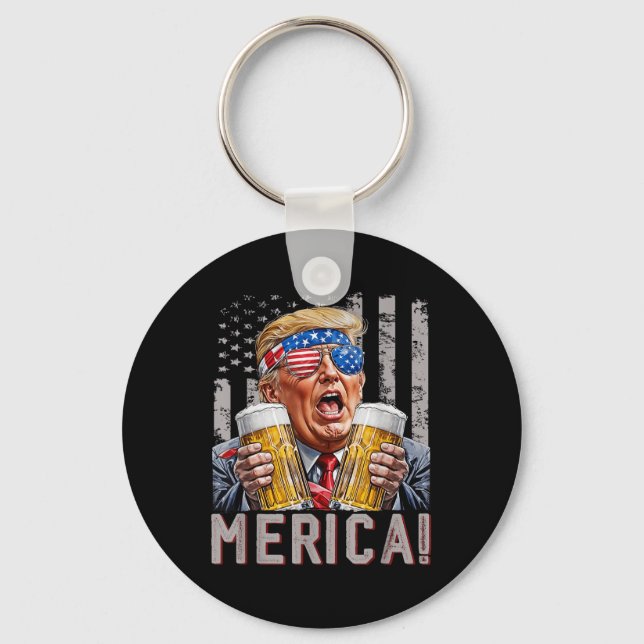 Merica Trump Sungles 4:e juli Funny Beer Drinki Nyckelring (Framsida)