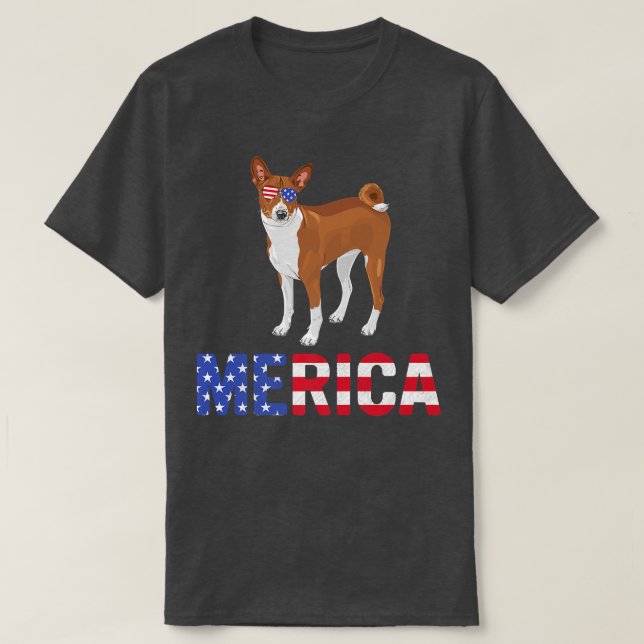 Merica USA flagga Basenji Hund Sunglasses Patrioti T Shirt (Design framsida)