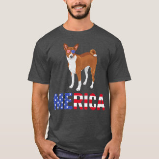 Merica USA flagga Basenji Hund Sunglasses Patrioti T Shirt