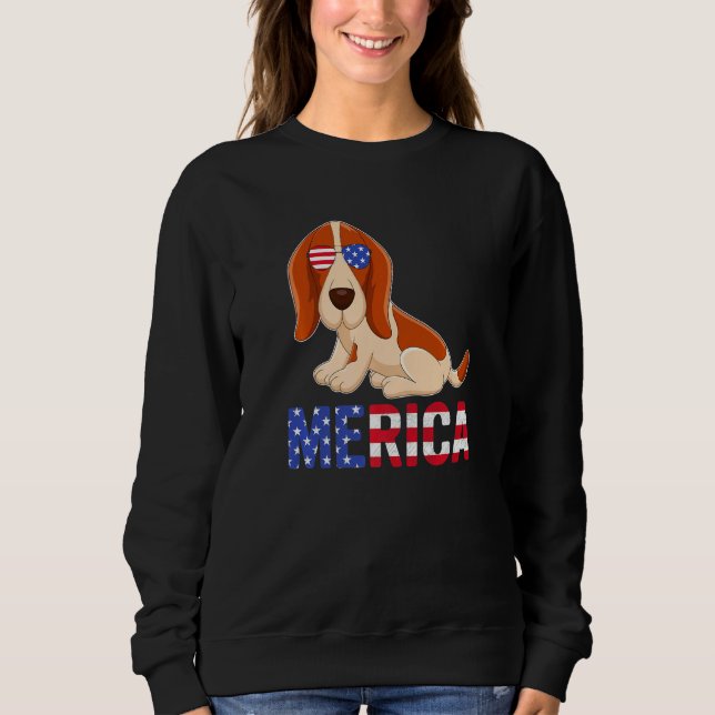 Merica USA flagga Basset Hound Hund Sunglass 4:e T Shirt (Framsida)