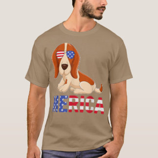 Merica USA flagga Basset Hound Hund Sunglass 4:e T Shirt