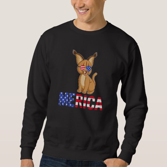 Merica USA flagga Bobcat Sunglasses Patriotic 4th  Lång Ärmad Tröja (Framsida)