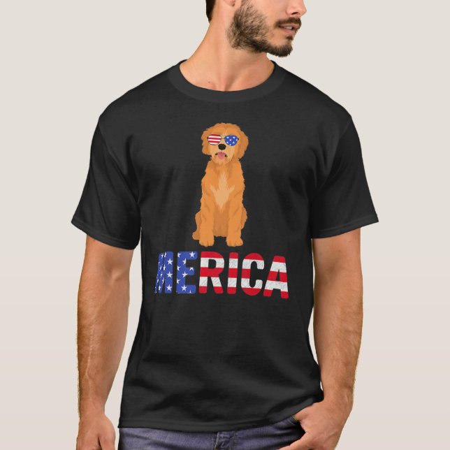 Merica USA flagga Goldendoodle Hund Sunglass 4 T Shirt (Framsida)