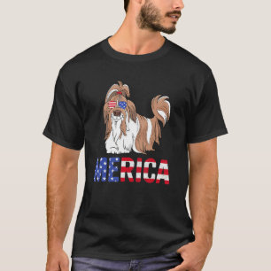 Merica USA flagga Shih Tzu Hund Sunglass Patriotic T Shirt
