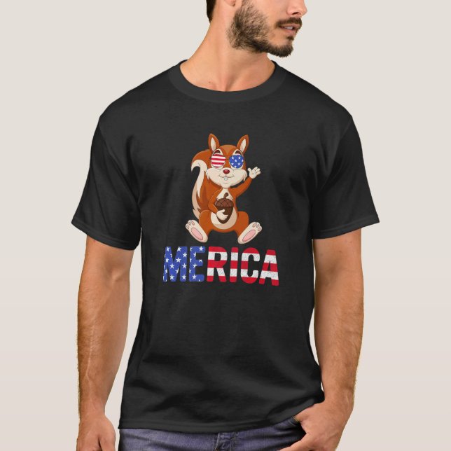 Merica USA flagga Squirrel Sunglasses Patriotic 4: T Shirt (Framsida)