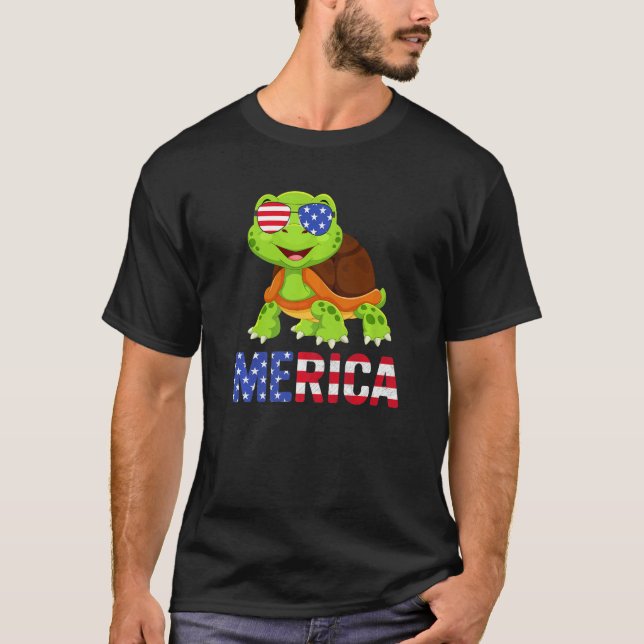 Merica USA flagga Turtle Sunglasses Patriotic 4th  T Shirt (Framsida)