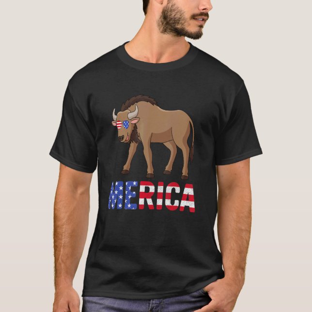 Merica USA flagga Wildebeest Sunglasses Patriotic  T Shirt (Framsida)