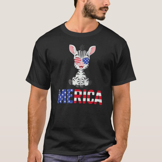 Merica USA flagga Zebra Sunglasses Patriotic 4th o T Shirt (Framsida)