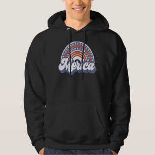 Merica Usa Rainbow America Retro Manar Women Kids Hoodie