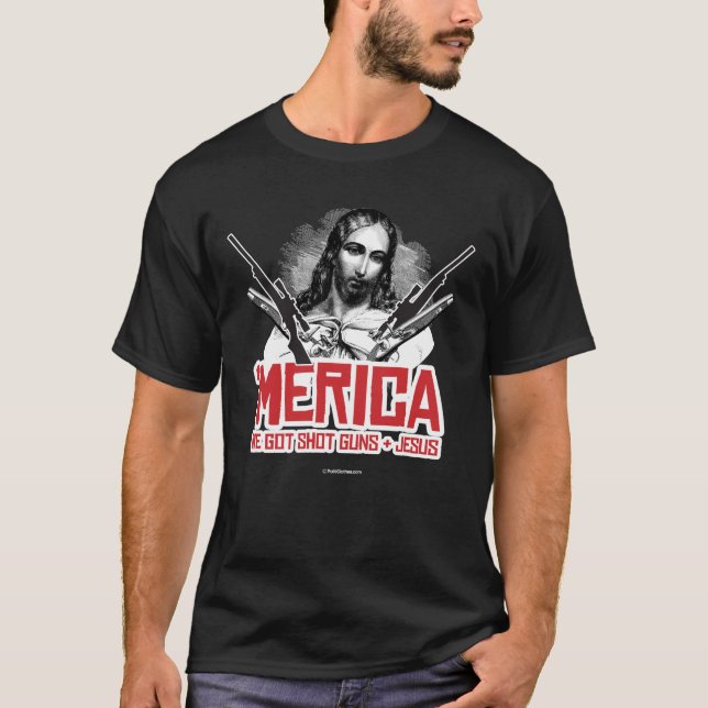 Merica - Vi Har Guns och Jesus T-Shirt (Framsida)